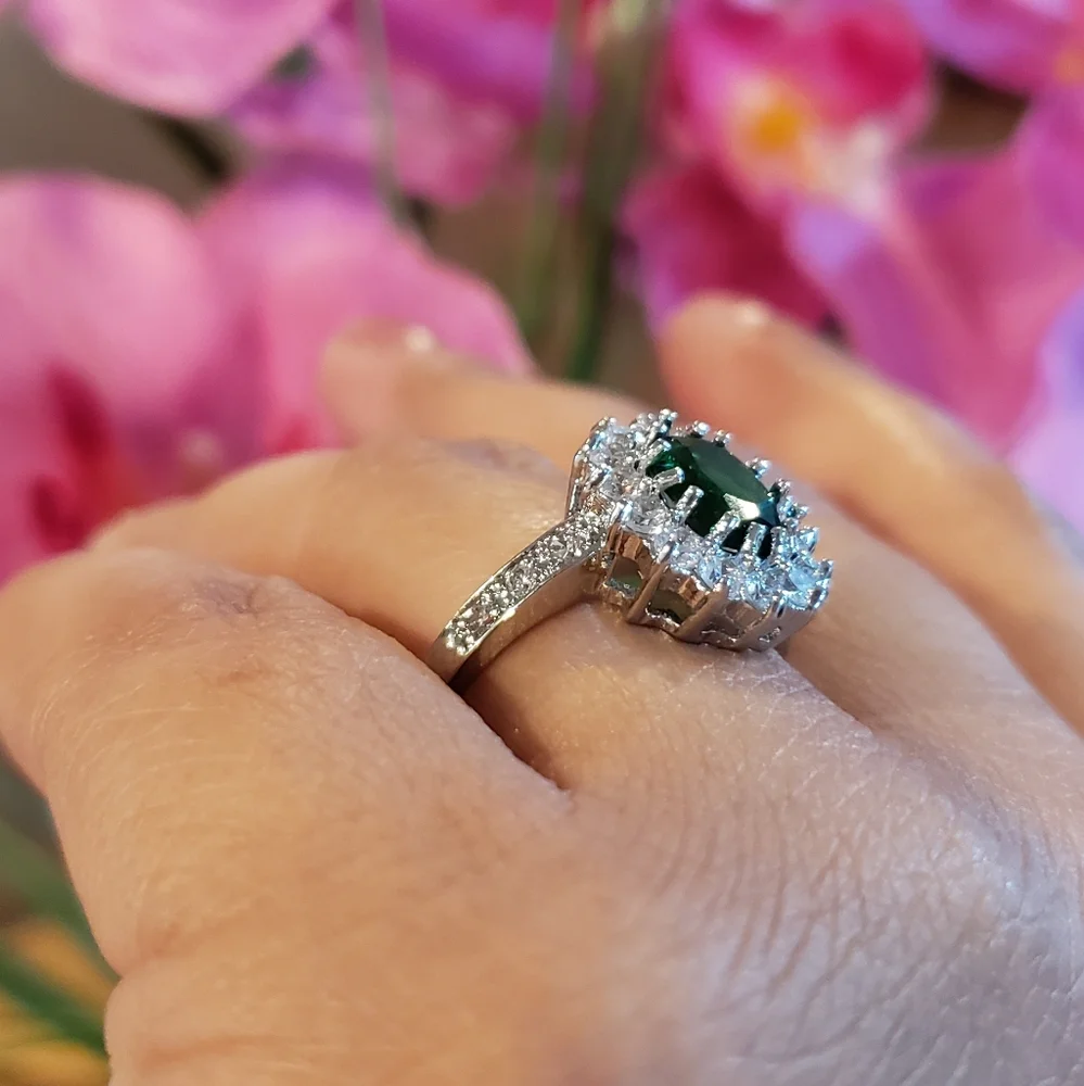 Emerald Green CZ Silver Ring